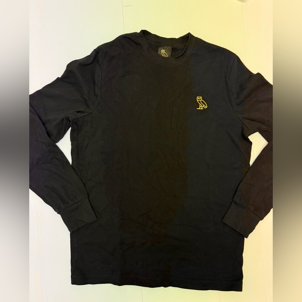 T272- OVO October’s Very Own Black Long Sleeve Tee with Gold Owl Design